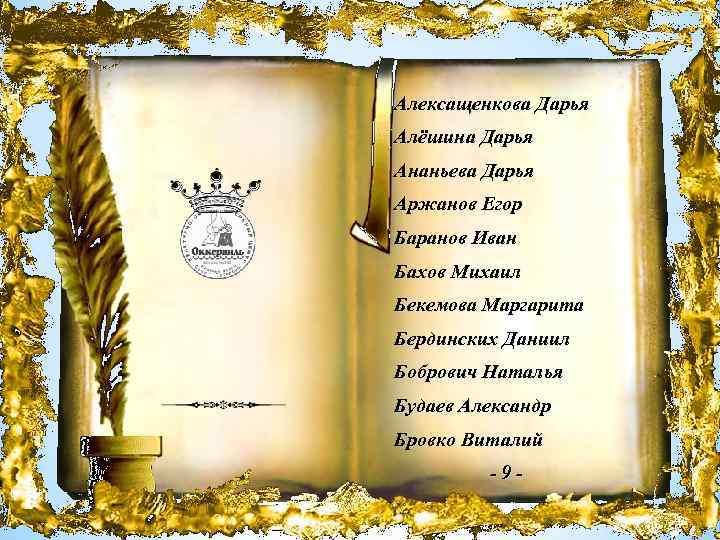 Алексащенкова Дарья Алёшина Дарья Ананьева Дарья Аржанов Егор Баранов Иван Бахов Михаил Бекемова Маргарита