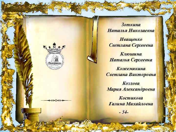 Зоткина Наталья Николаевна Иващенко Светлана Сергеевна Клюшина Наталья Сергеевна Кожемякина Светлана Викторовна Козлова Мария