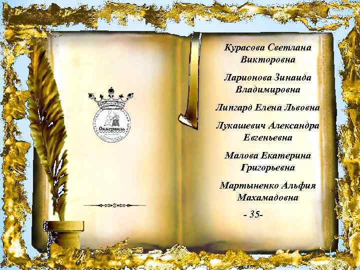 Курасова Светлана Викторовна Ларионова Зинаида Владимировна Липгард Елена Львовна Лукашевич Александра Евгеньевна Малова Екатерина