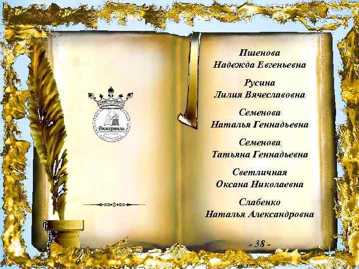 Пшенова Надежда Евгеньевна Русина Лилия Вячеславовна Семенова Наталья Геннадьевна Семенова Татьяна Геннадьевна Светличная Оксана