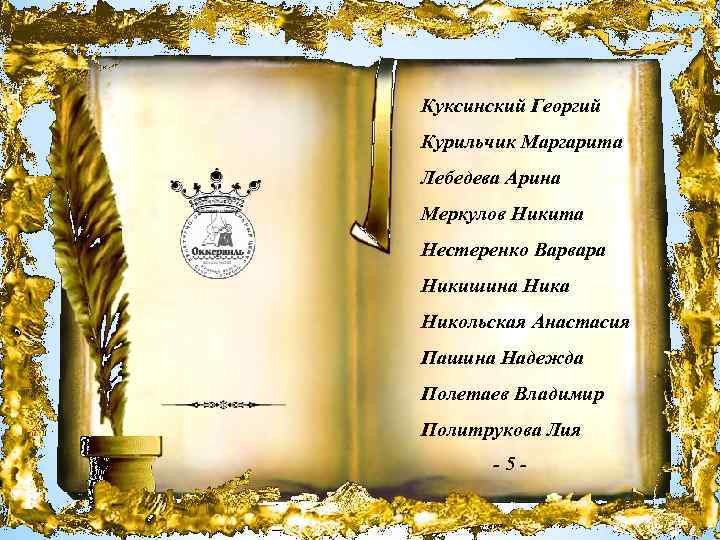 Куксинский Георгий Курильчик Маргарита Лебедева Арина Меркулов Никита Нестеренко Варвара Никишина Никольская Анастасия Пашина