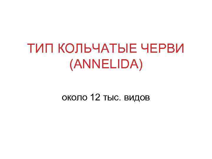 ТИП КОЛЬЧАТЫЕ ЧЕРВИ (ANNELIDA) около 12 тыс. видов 