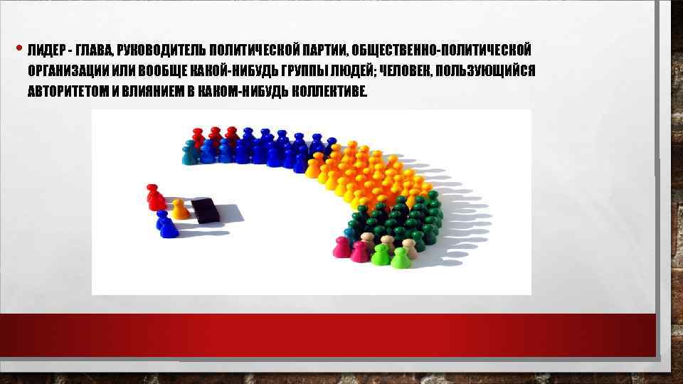  • ЛИДЕР - ГЛАВА, РУКОВОДИТЕЛЬ ПОЛИТИЧЕСКОЙ ПАРТИИ, ОБЩЕСТВЕННО-ПОЛИТИЧЕСКОЙ ОРГАНИЗАЦИИ ИЛИ ВООБЩЕ КАКОЙ-НИБУДЬ ГРУППЫ