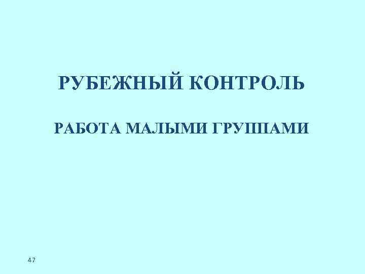 РУБЕЖНЫЙ КОНТРОЛЬ РАБОТА МАЛЫМИ ГРУППАМИ 47 
