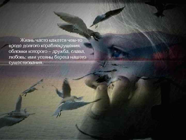 Жизнь часто кажется чем-то вроде долгого кораблекрушения, обломки которого – дружба, слава, любовь: ими