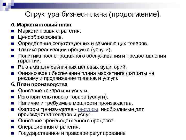 Структура бизнес плана презентация