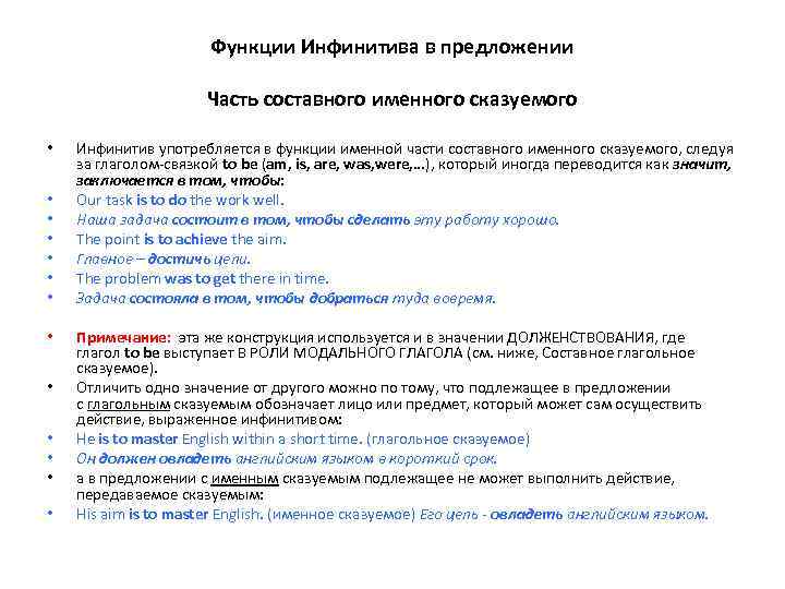 Функции Инфинитива в предложении Часть составного именного сказуемого • • • • • Инфинитив