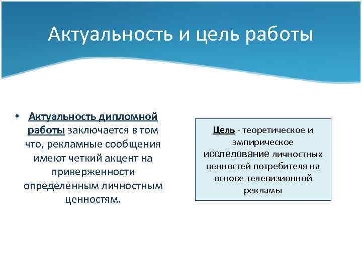 Актуальность и цель работы • Актуальность дипломной работы заключается в том что, рекламные сообщения