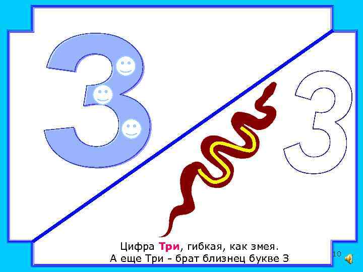 Цифра Три, гибкая, как змея. А еще Три - брат близнец букве З 10