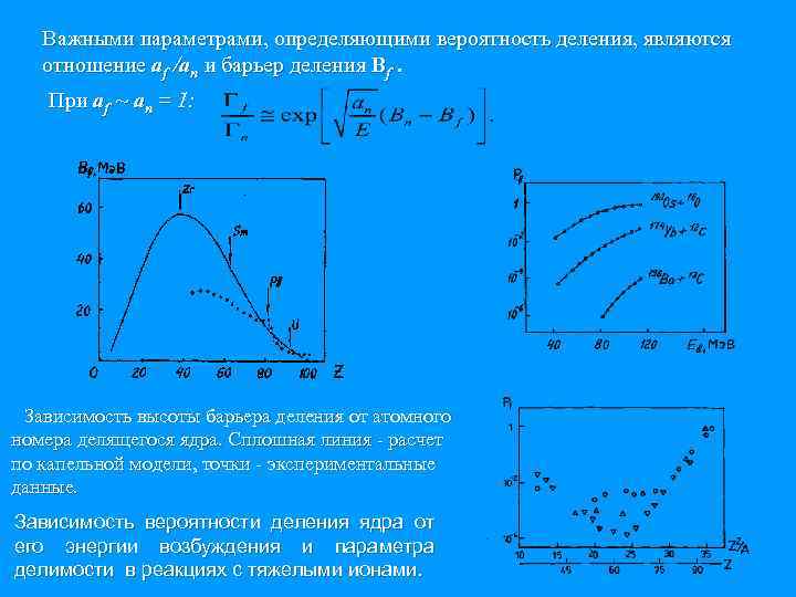 Важными параметрами, определяющими вероятность деления, являются отношение af /an и барьер деления Вf. При