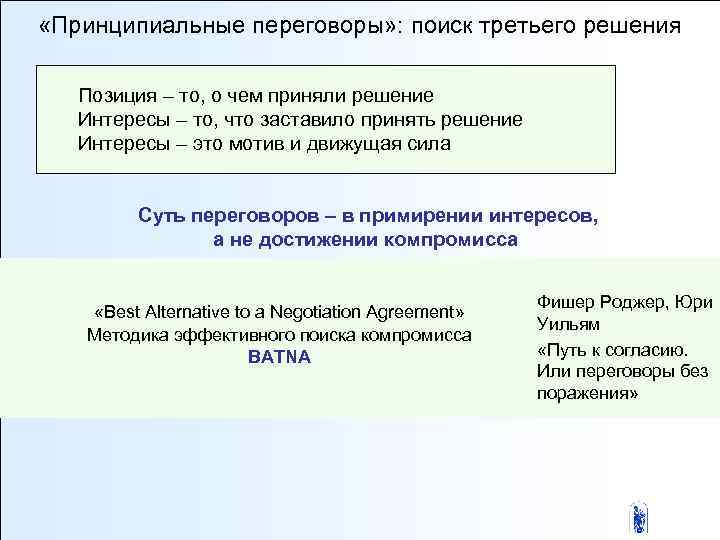  «Принципиальные переговоры» : поиск третьего решения Позиция – то, о чем приняли решение