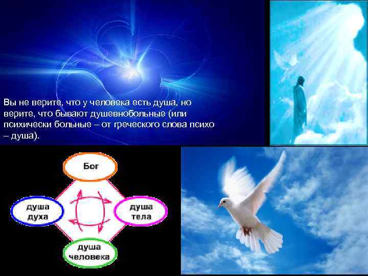 Вы не верите, что у человека есть душа, но верите, что бывают душевнобольные (или