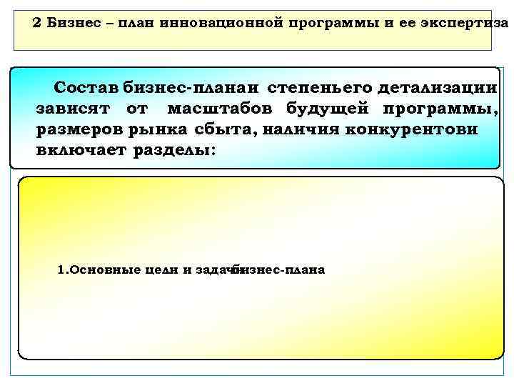 2 Бизнес – план инновационной программы и ее экспертиза Состав бизнес-плана и степеньего детализации