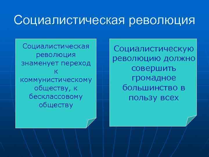 Социалистическая революция знаменует переход к коммунистическому обществу, к бесклассовому обществу Социалистическую революцию должно совершить