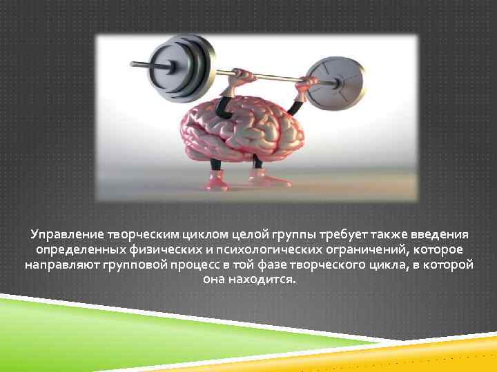 Управление творческим циклом целой группы требует также введения определенных физических и психологических ограничений, которое