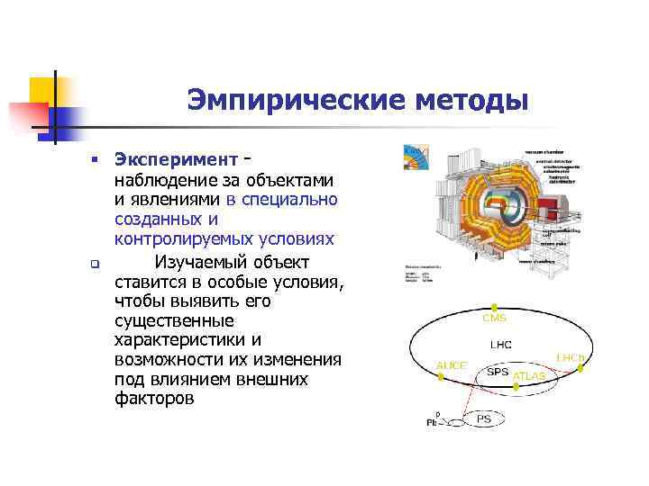 Эмпирические методы § Эксперимент - наблюдение за объектами и явлениями в специально созданных и