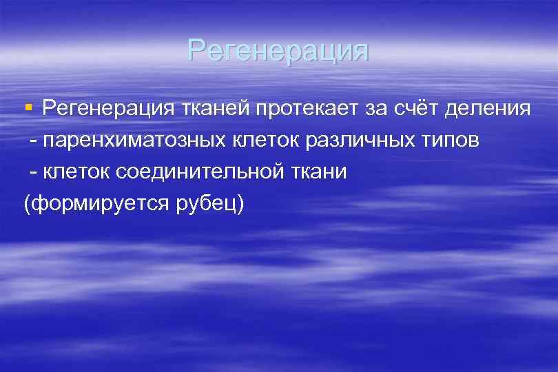 Регенерация § Регенерация тканей протекает за счёт деления - паренхиматозных клеток различных типов -