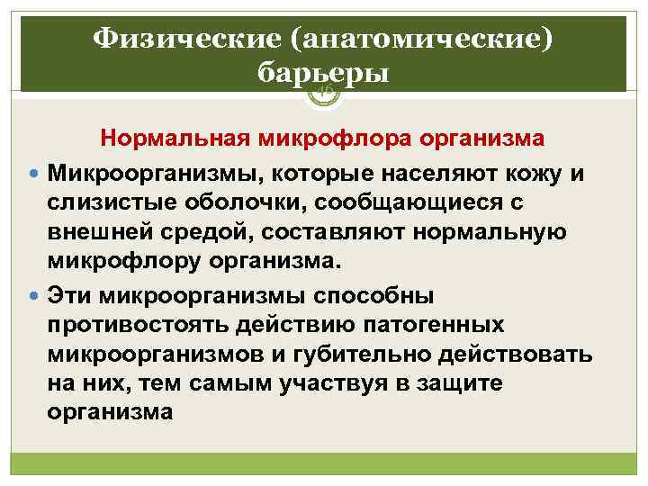   Физические (анатомические)    барьеры   46   Нормальная