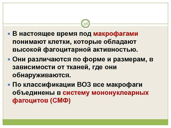     50  В настоящее время под макрофагами  