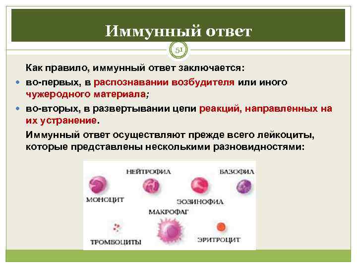     Иммунный ответ     51  Как правило,