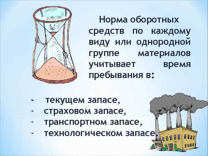    Норма оборотных   средств по каждому   виду или