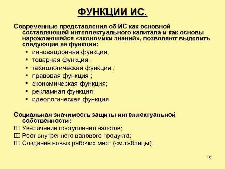 ФУНКЦИИ ИС. Современные представления об ИС как основной составляющей интеллектуального капитала и как основы