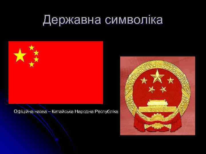 Державна символіка Офіційна назва – Китайська Народна Республіка 