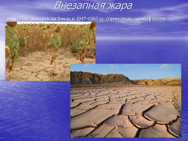 Внезапная жара общее число жертв на Земле в 1947 -1997 гг. (примерная оценка )