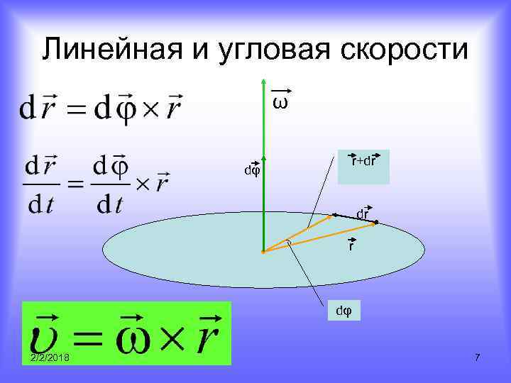 Линейная и угловая скорости ω r+dr dφ dr r dφ 2/2/2018 7 
