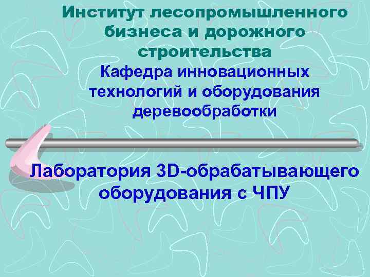  Институт лесопромышленного бизнеса и дорожного строительства Кафедра инновационных технологий и оборудования деревообработки Лаборатория