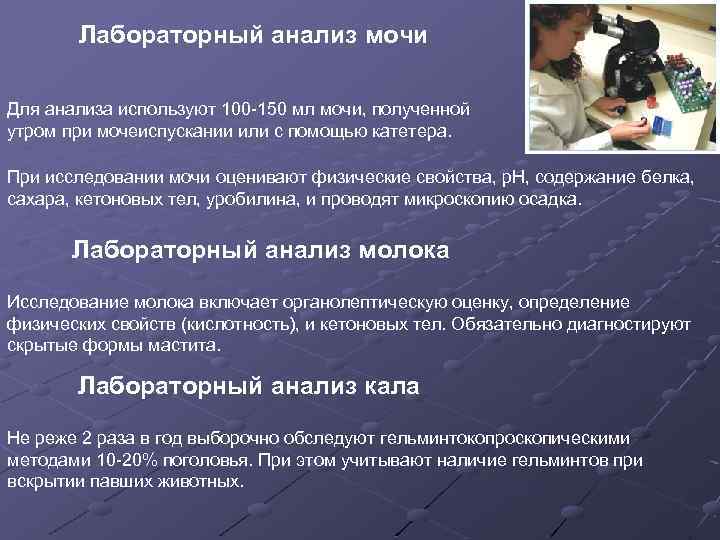 Лабораторный анализ мочи Для анализа используют 100 -150 мл мочи, полученной утром при мочеиспускании