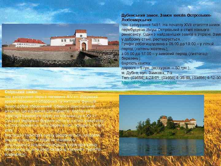 Дубенський замок. Замок князів Острозьких. Любомирських Час заснування 1481. На початку XVII століття замок
