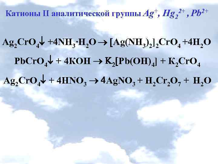Катионы II аналитической группы Ag+, Hg 22+ , Pb 2+ Ag 2 Cr. O