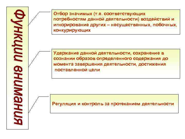 Отбор значимых (т. е. соответствующих потребностям данной деятельности) воздействий и игнорирование других – несущественных,