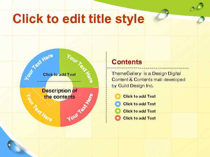 Click to edit title style Contents Click to add Text Description of the contents