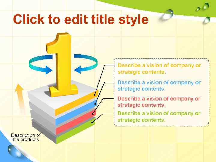 Click to edit title style Describe a vision of company or strategic contents. Description