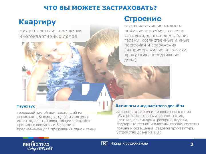 ЧТО ВЫ МОЖЕТЕ ЗАСТРАХОВАТЬ? Квартиру жилую часть и помещения многоквартирных домов Строение отдельно стоящие