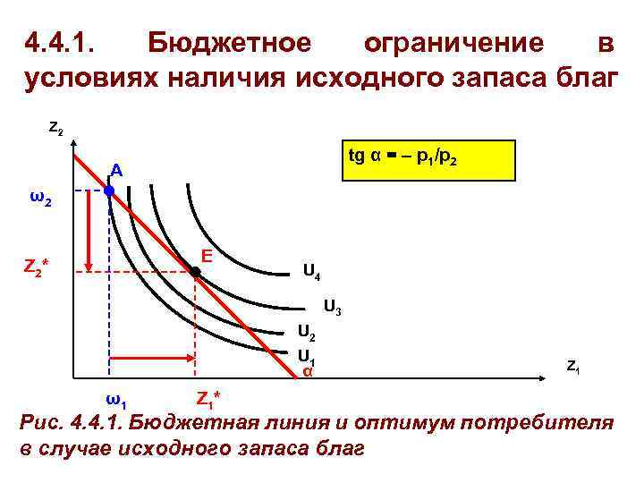 4. 4. 1. Бюджетное ограничение в условиях наличия исходного запаса благ Z 2 tg