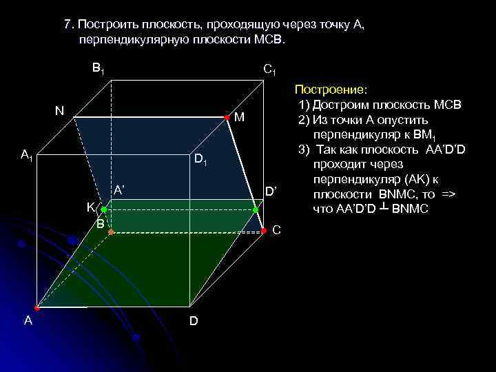 Прямая перпендикулярна плоскости в кубе