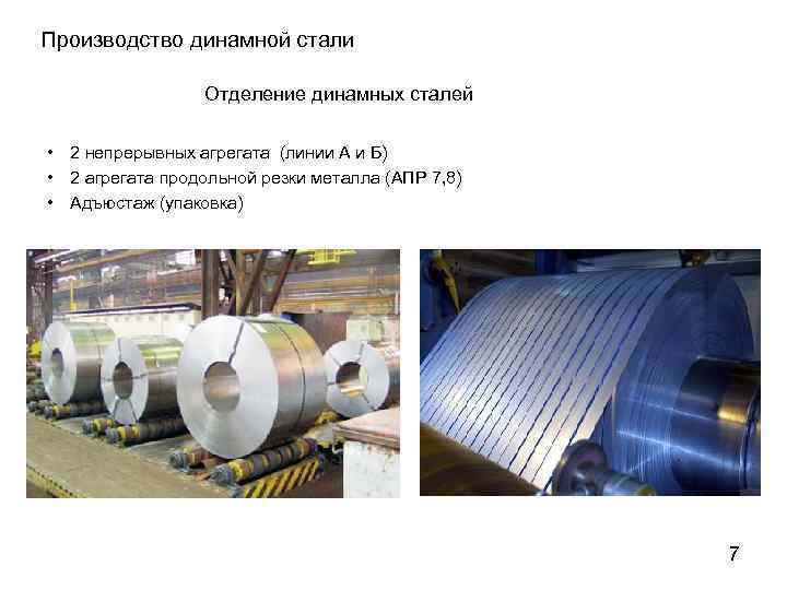 Производство динамной стали Отделение динамных сталей • 2 непрерывных агрегата (линии А и Б)