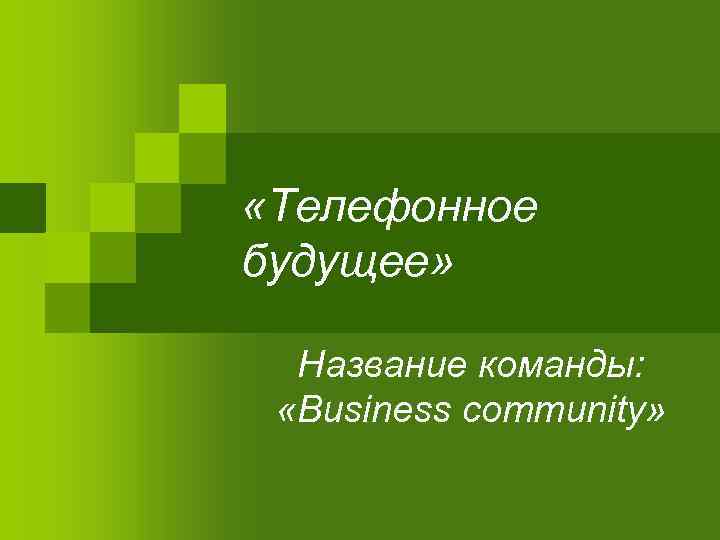  «Телефонное будущее» Название команды: «Business community» 