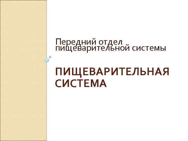 Передний отдел пищеварительной системы ПИЩЕВАРИТЕЛЬНАЯ СИСТЕМА 
