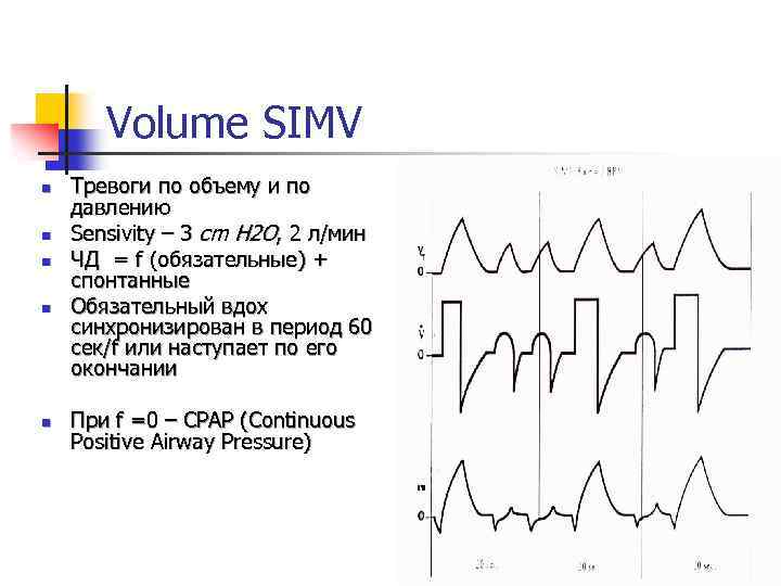 Volume SIMV n n n Тревоги по объему и по давлению Sensivity – 3