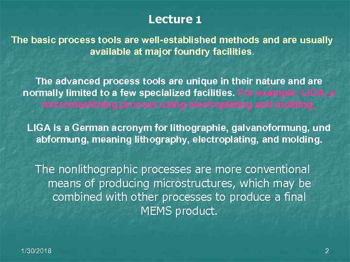      Lecture 1 The basic process tools are well-established methods