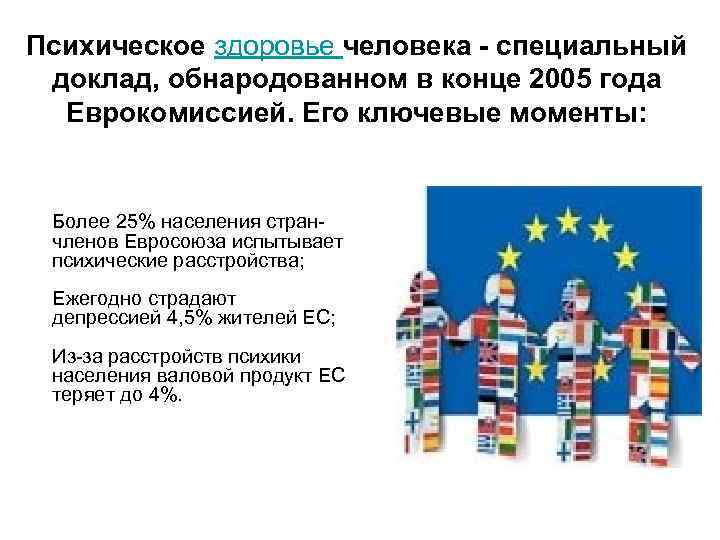 Психическое здоровье человека - специальный доклад, обнародованном в конце 2005 года Еврокомиссией. Его ключевые