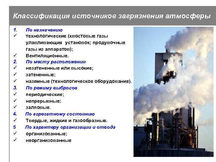 Классификация источников загрязнения атмосферы 1. ü ü 2. ü ü ü 3. ü ü