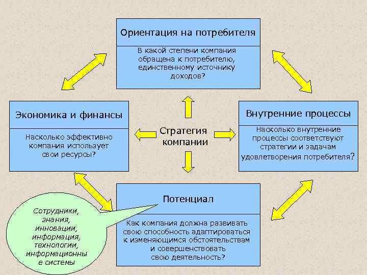Ориентация на потребителя В какой степени компания обращена к потребителю, единственному источнику доходов? Внутренние
