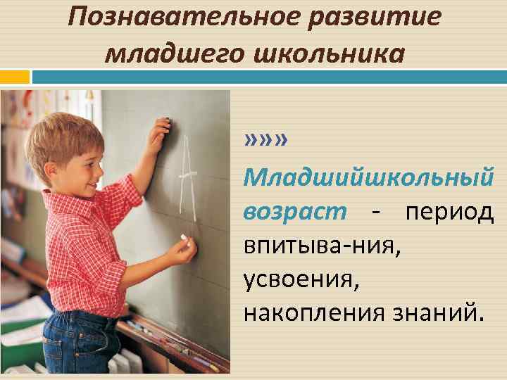 Познавательное развитие младшего школьника » » » Младшийшкольный возраст период впитыва ния, усвоения, накопления