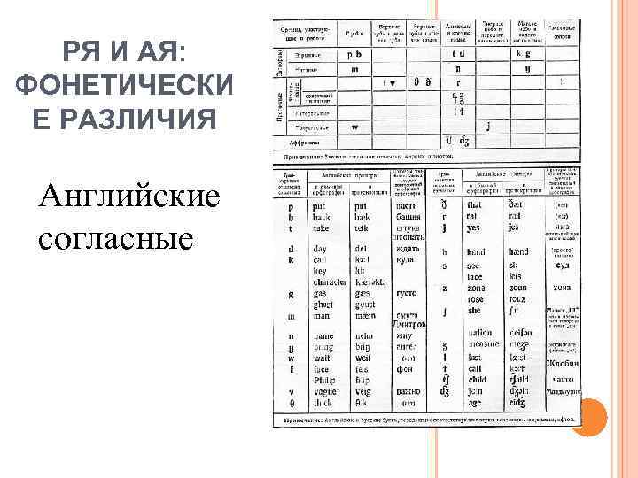 РЯ И АЯ: ФОНЕТИЧЕСКИ Е РАЗЛИЧИЯ Английские согласные 