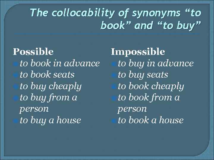 The collocability of synonyms “to book” and “to buy” Possible to book in advance